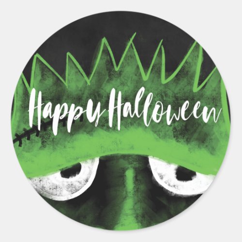 Whimsical Frankenstein Monster Happy Halloween Classic Round Sticker