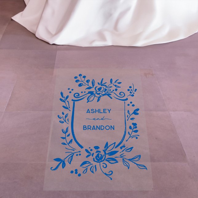 Whimsical French Blue Botanical Crest Wedding Floor Decals (Creator Uploaded)