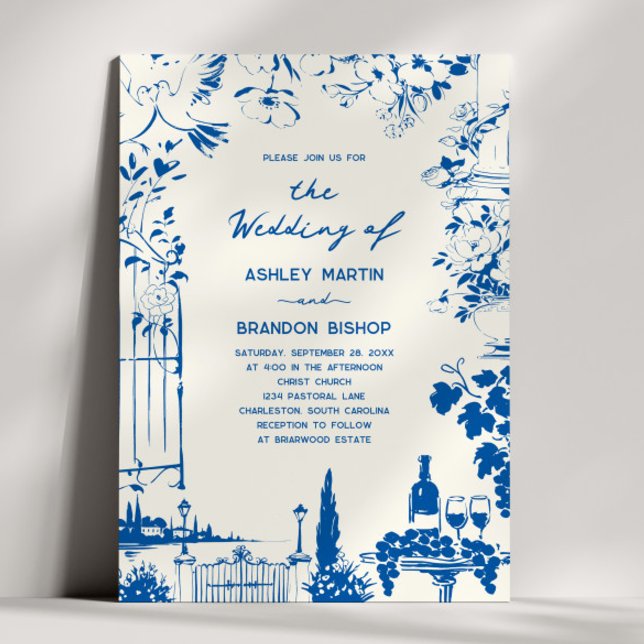 Whimsical French Blue Garden Pastoral Wedding  Invitation (Creator Uploaded)