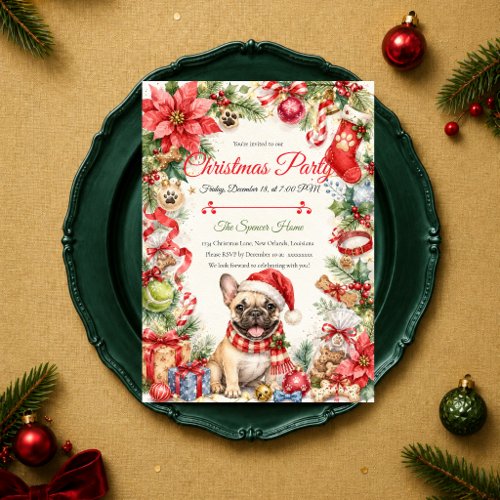Whimsical French Bulldog Christmas Party Invitation