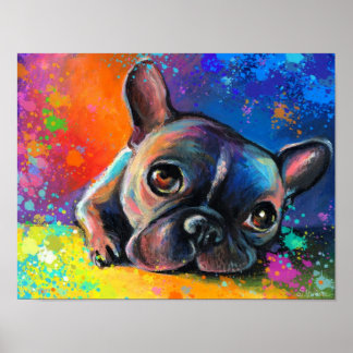 Whimsical french bulldog painting Poster