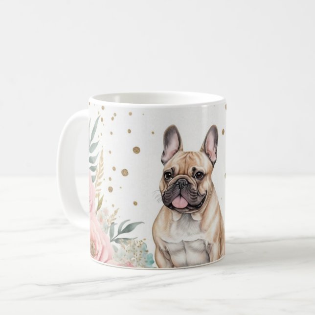 Whimsical French Bulldog with Floral Accents Coffee Mug (Front Left)