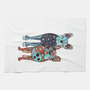 Whimsical French Bulldogs Folk Art Doodle Kitchen Towel