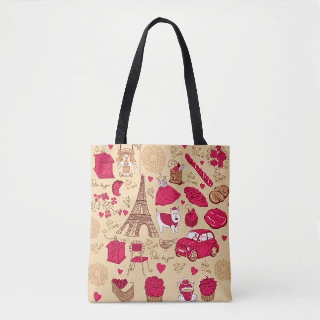 Whimsical French Design Tote Bag (Front)