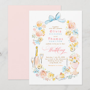 Whimsical French Floral Hand Drawn Wedding Invitation