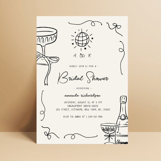 Whimsical French Fun Hand Drawn Bridal Shower Invitation (Creator Uploaded)