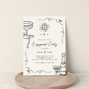 Whimsical French Fun Hand Drawn Engagement Party Invitation