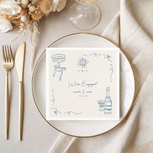 Whimsical French Fun Hand Drawn Engagement Party Napkins