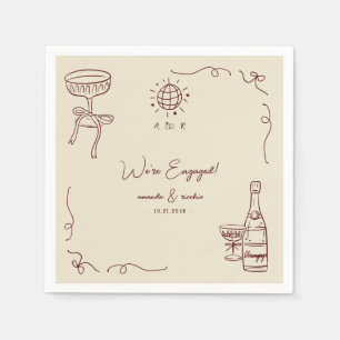 Whimsical French Fun Hand Drawn Engagement Party Napkins
