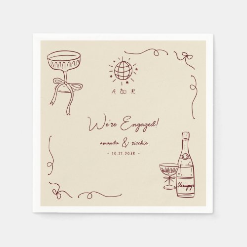 Whimsical French Fun Hand Drawn Engagement Party Napkins