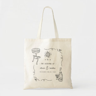 Whimsical French Fun Hand Drawn Wedding Favor Tote Bag