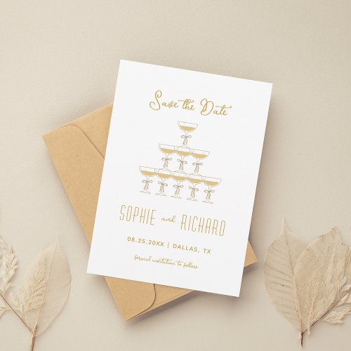 Whimsical French Ribbon Champagne Tower Wedding Save The Date