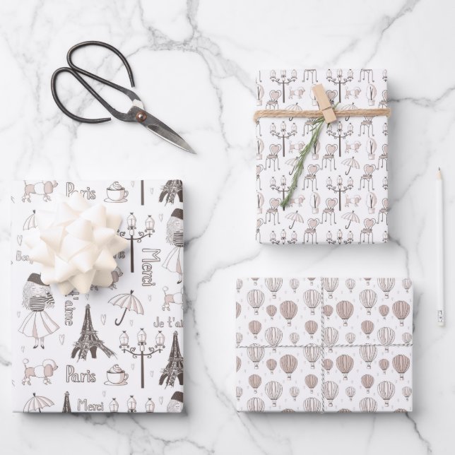 Whimsical French Wrapping Paper Sheets (Front)