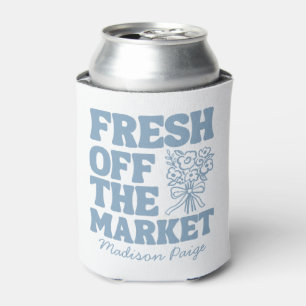 Whimsical Fresh Off The Market Blue Bridal Shower Can Cooler