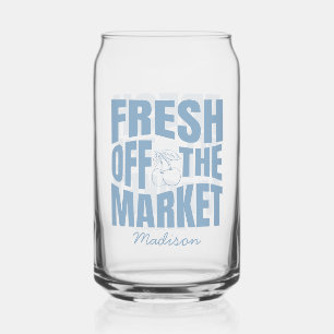 Whimsical Fresh Off The Market Blue Bridal Shower Can Glass