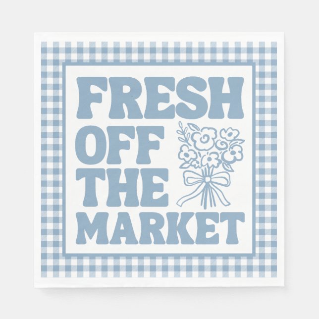 Whimsical Fresh Off The Market Blue Bridal Shower Napkins (Front)