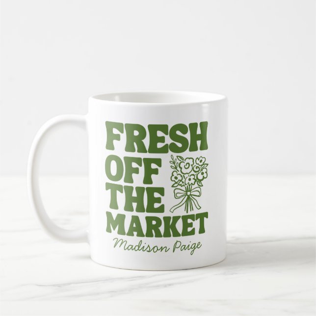 Whimsical Fresh Off The Market Green Bridal Shower Coffee Mug (Left)