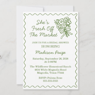 Whimsical Fresh Off The Market Green Bridal Shower Invitation