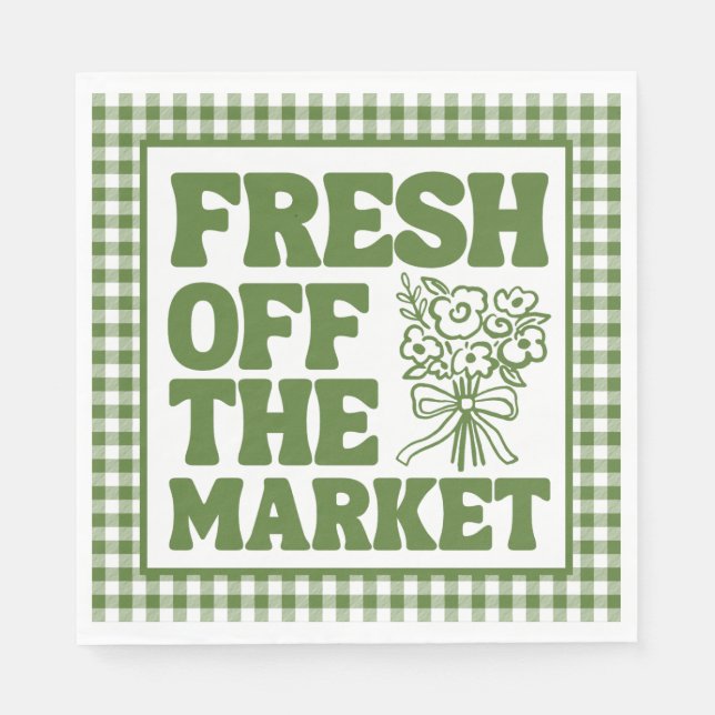 Whimsical Fresh Off The Market Green Bridal Shower Napkins (Front)