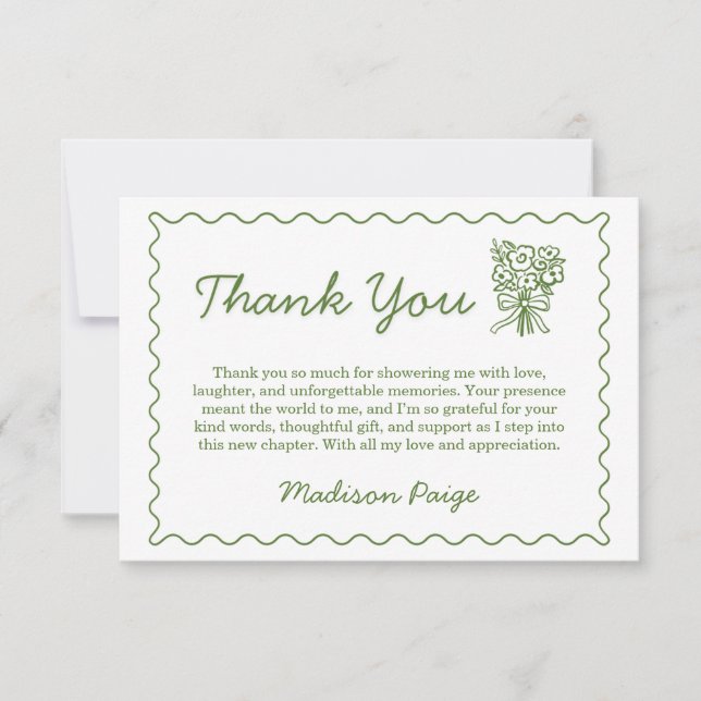 Whimsical Fresh Off The Market Green Bridal Shower Thank You Card (Front)