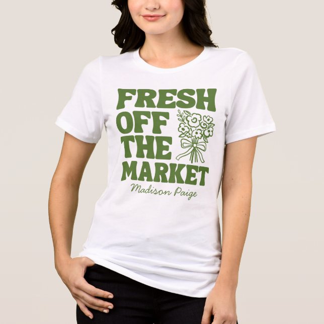 Whimsical Fresh Off The Market Green Bridal Shower Tri-Blend Shirt (Front)