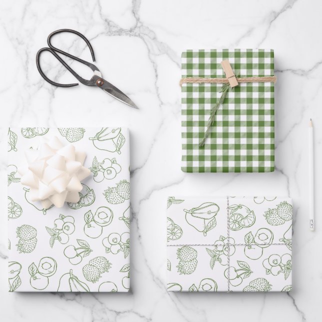 Whimsical Fresh Off The Market Green Bridal Shower Wrapping Paper Sheets (Front)