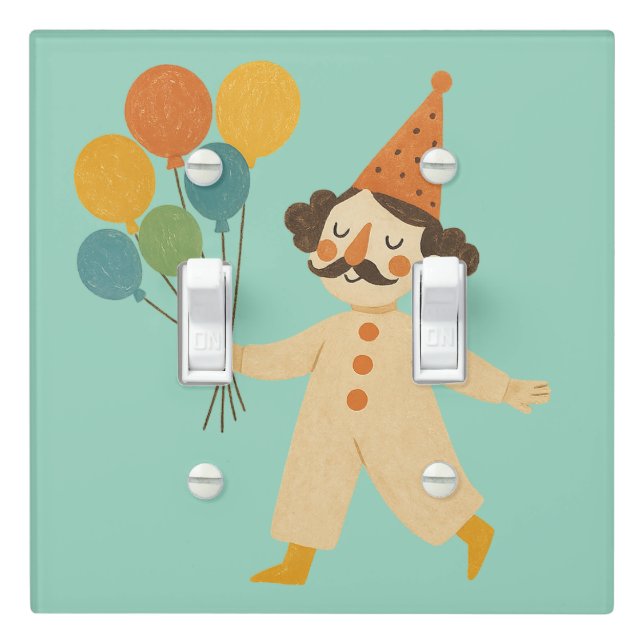 Whimsical Friendly Clown with Balloons Light Switch Cover (In Situ)