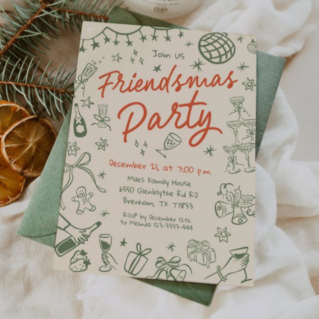 Whimsical Friendsmas Party Invitation, Hand Drawn Invitation (Creator Uploaded)