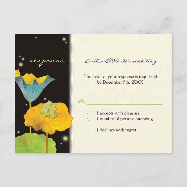 Whimsical Frog Couple Wedding RSVP Invitation Postcard (Front)