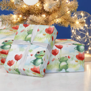 Whimsical Frog heart balloons Wrapping Paper