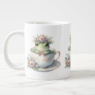 Whimsical Frog in Floral Teacup Giant Coffee Mug