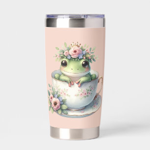 Whimsical Frog in Floral Teacup Insulated Tumbler