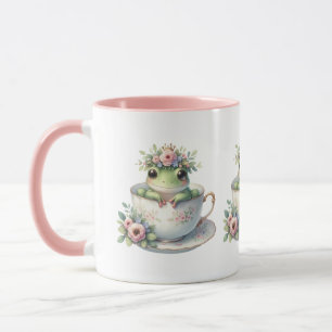 Whimsical Frog in Floral Teacup Mug