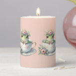 Whimsical Frog in Floral Teacup Pillar Candle