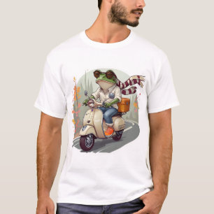 Whimsical Frog On Retro Scooter Art. T-Shirt