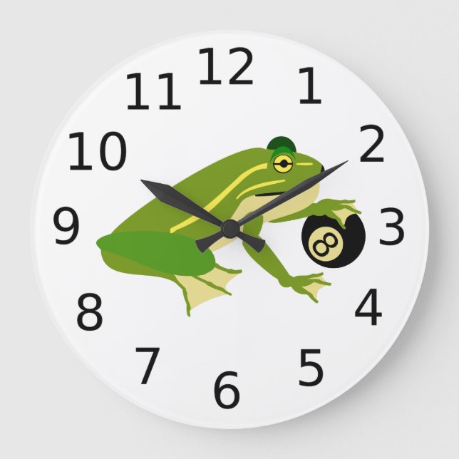 Whimsical Frog Palming an Eight Ball Large Clock (Front)