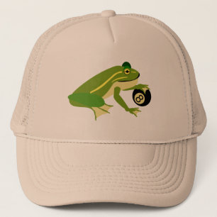 Whimsical Frog Palming an Eight Ball Trucker Hat