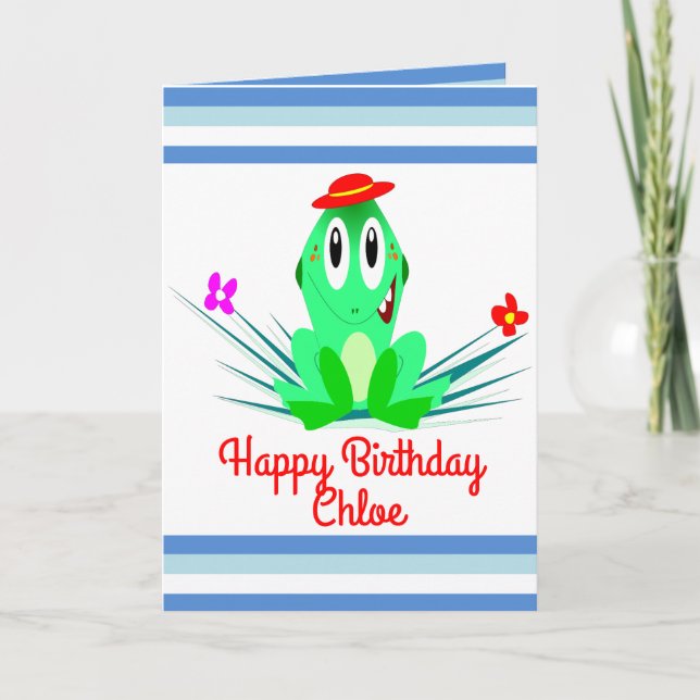 Whimsical Frog Personalized Birthday Card (Front)