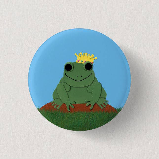 Whimsical Frog Prince with Crown Button (Front)