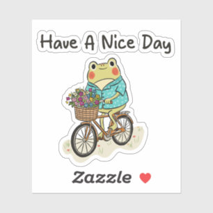 Whimsical Frog Riding A Bike Illustration Sticker