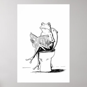 Whimsical Frog Wall Art, Black and White (Bathroom Poster