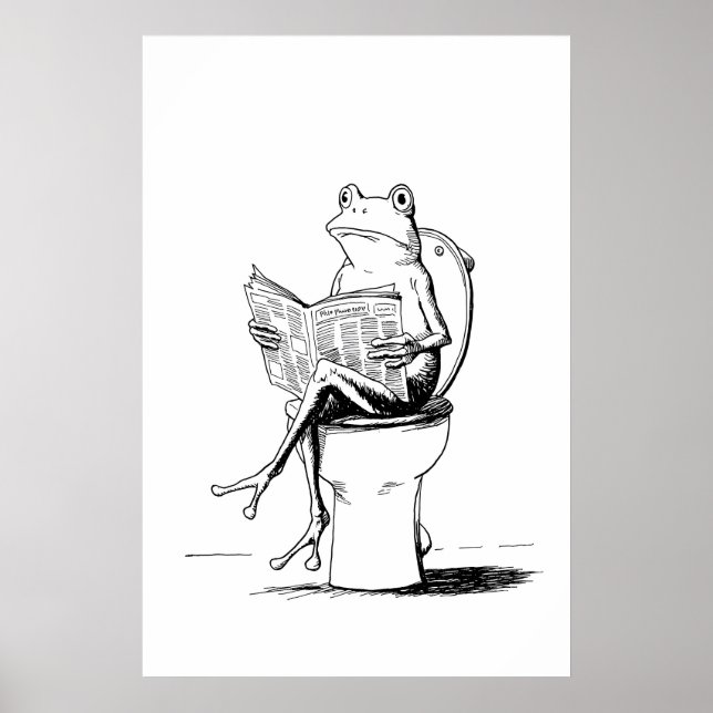 Whimsical Frog Wall Art, Black and White (Bathroom Poster (Front)