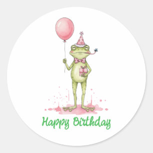 Whimsical Frog with Balloon Birthday Party Classic Round Sticker