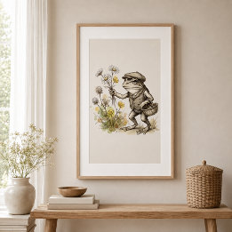 Whimsical Frog With Wildflowers Cottagecore Poster