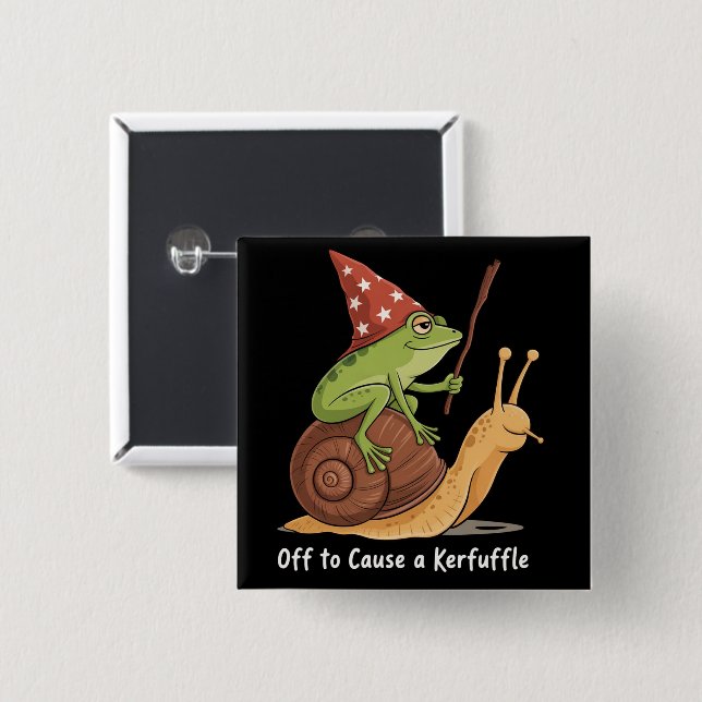 Whimsical Frog Wizard Off to Cause A Kerfuffle  Button (Front & Back)