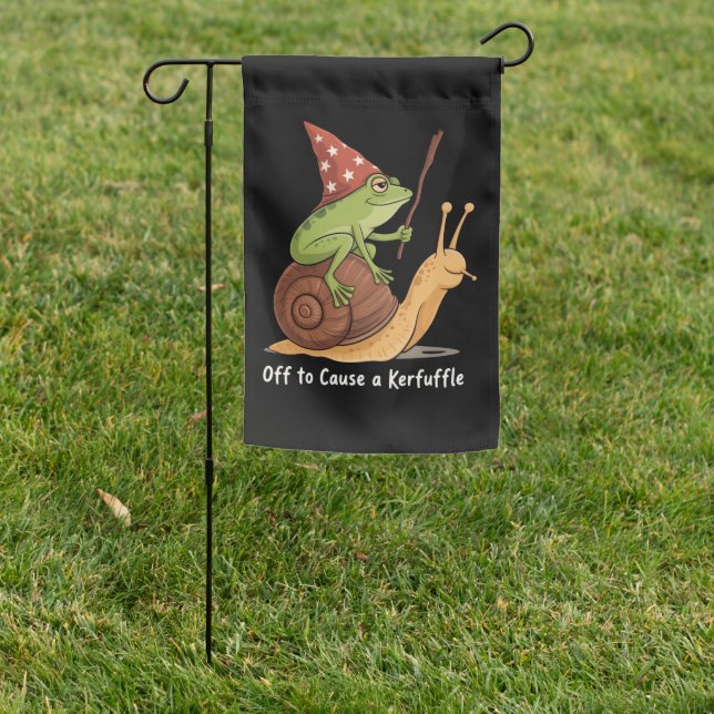 Whimsical Frog Wizard Off to Cause A Kerfuffle  Garden Flag (In SItu)