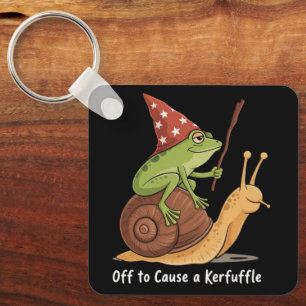 Whimsical Frog Wizard Off to Cause A Kerfuffle  Keychain