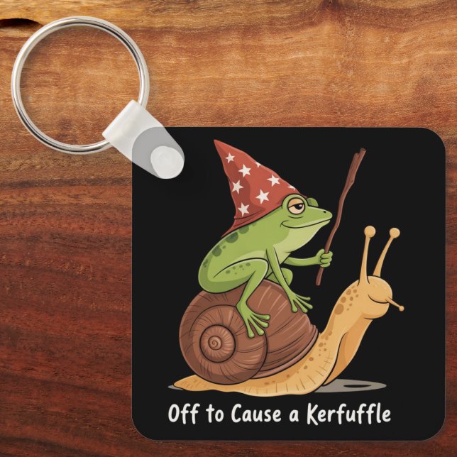 Whimsical Frog Wizard Off to Cause A Kerfuffle  Keychain (Front)