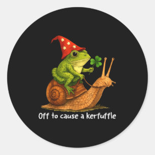Whimsical frog wizard off to cause a kerfuffle mem classic round sticker
