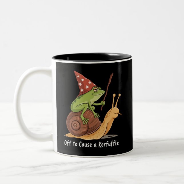 Whimsical Frog Wizard Off to Cause A Kerfuffle  Two-Tone Coffee Mug (Left)